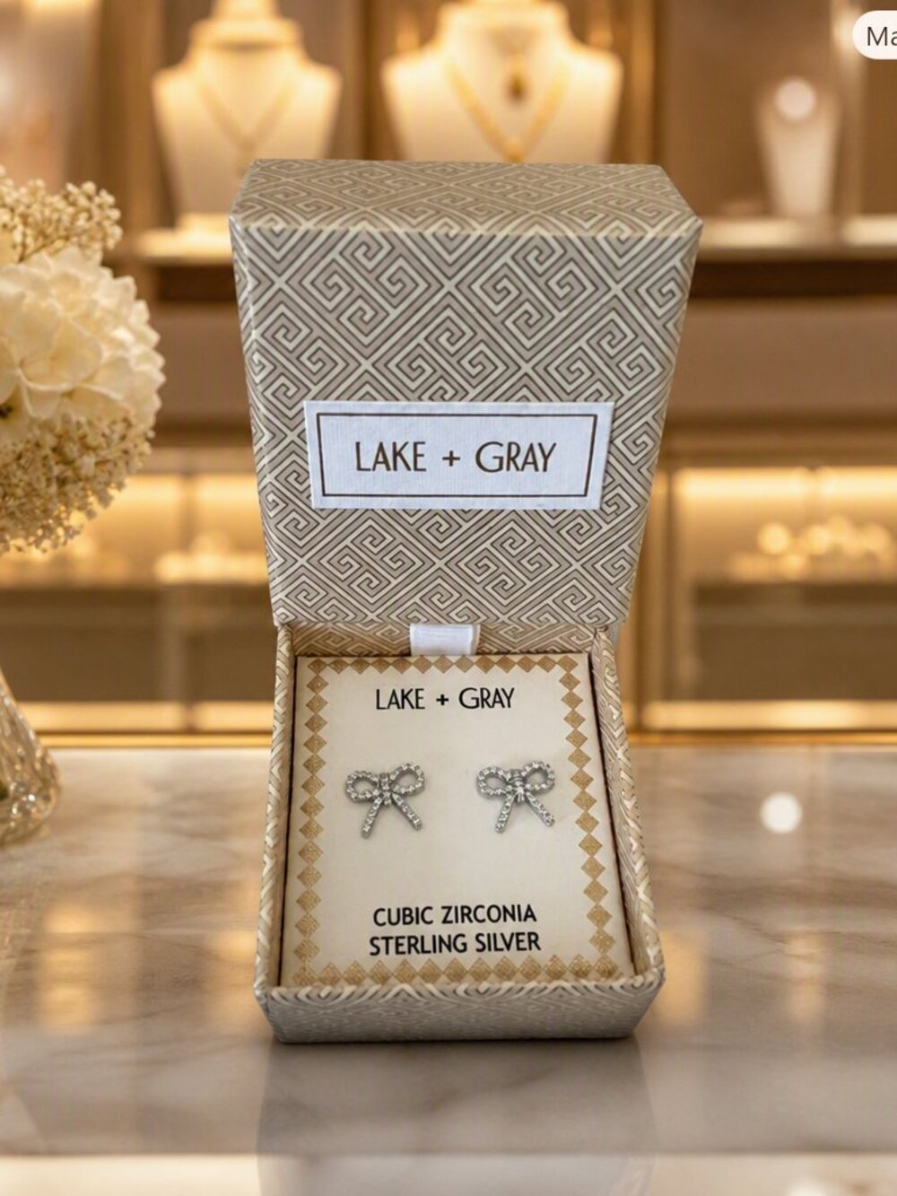 Lake + Gray Sterling Silver Cubic Zirconia Bow Stud Earrings NIB